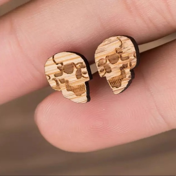 Other - Wooden Skull Earrings